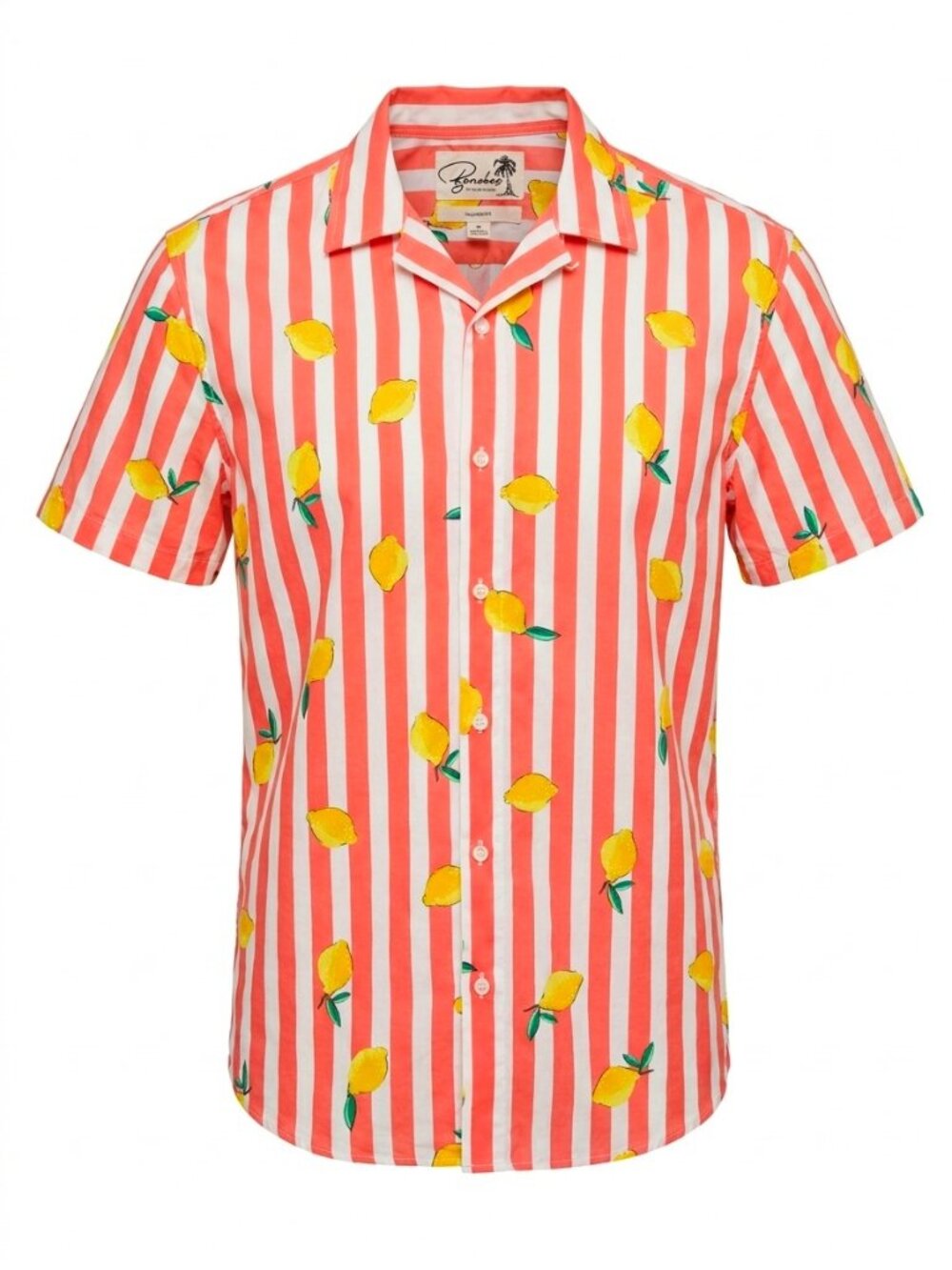 Bonobos Riviera Short Sleeve Button Down Shirt Stripe Lemon Tailored Fit | M
